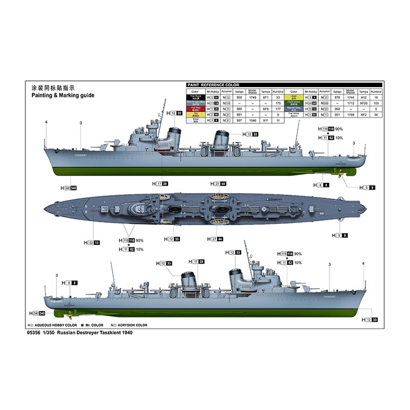 Trumpeter 05356 Сборная модель корабля Эсминец "Ташкент" 1940 г (1:350)