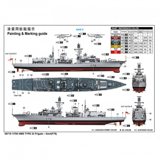 Trumpeter 06719 Сборная модель корабля HMS TYPE 23 Frigate - Kent(F78) (1:700)