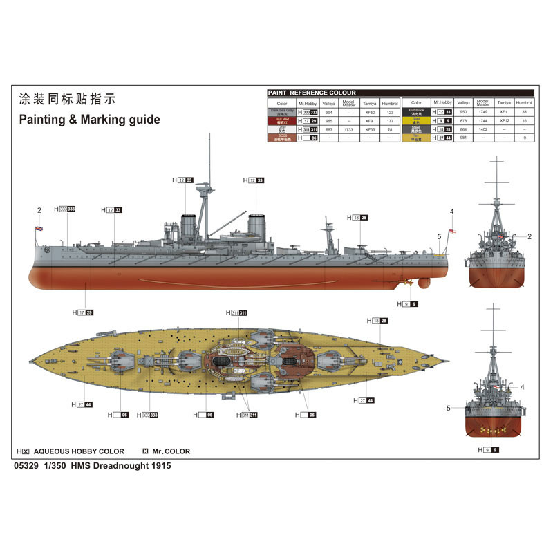 Trumpeter 05329 Сборная модель корабля HMS Dreadnought 1915 (1:350)